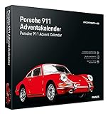 FRANZIS 55199 - Porsche 911 Adventskalender 2021 rot - in 24 Schritten zum Porsche 911 unterm Weihnachtsbaum, Fahrzeugbausatz 1:43, Kunststoffpodest mit integriertem Soundmodul, empfohlen ab 14 Jahren