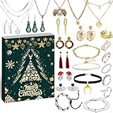 iZoeL Schmuck Adventskalender 2021 Frauen Mädchen Schmuckkalender Weihnachten Kalender 24 Mode Schmucke wie Halskette Ringe Ohrringe Armband (Metall) (Edelstahl)