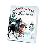 Adventskalender mit Wunsch-Namen und Pferde-Motiv | Gefüllt mit Schokolade | Weihnachts-Kalender