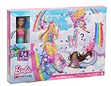 Barbie GJB72 - Dreamtopia Adventskalender: Blonde Puppe, 3 Prinzessinnen-Moden, 10 Accessoires und 10 Zubehörteile zum Geschichtenerzählen, darunter 4 Tiere, Adventsgeschenk für Kinder, ab 3 Jahren