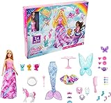 Barbie HGM66 - Dreamtopia Märchen-Adventskalender mit Barbie-Puppe und 24 Überraschungen, u. a. märchenhaften Outfits, Tieren und Zubehörteilen, für Kinder ab 3 Jahren