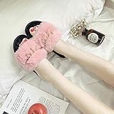 ENLAZY Bequeme Casual Plüsch Hausschuhe für Damen Fuzzy Fluffy Furry Fur Slippers Offene Zehen Cosy House Sandalen,Pink,36-37